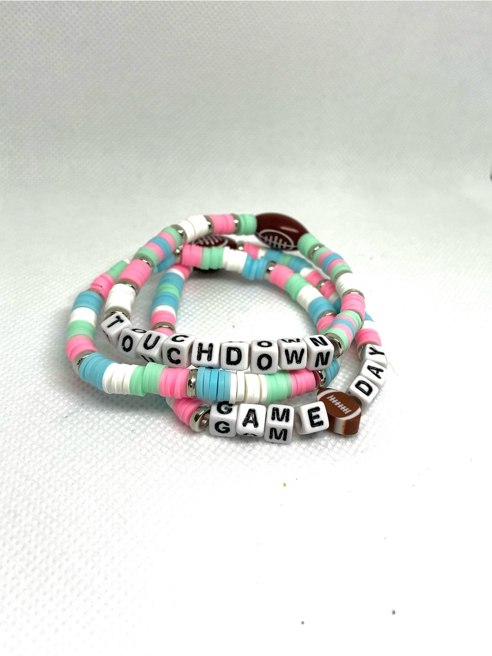 'Touchdown Game Day' Beaded Bracelet Set - Pink, Blue, Mint & White